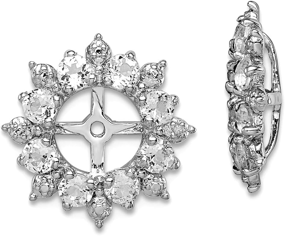 925 Sterling Silver Diamond and White Topaz Earrings Jacket 15x15mm Wide Earring Jacket for Women