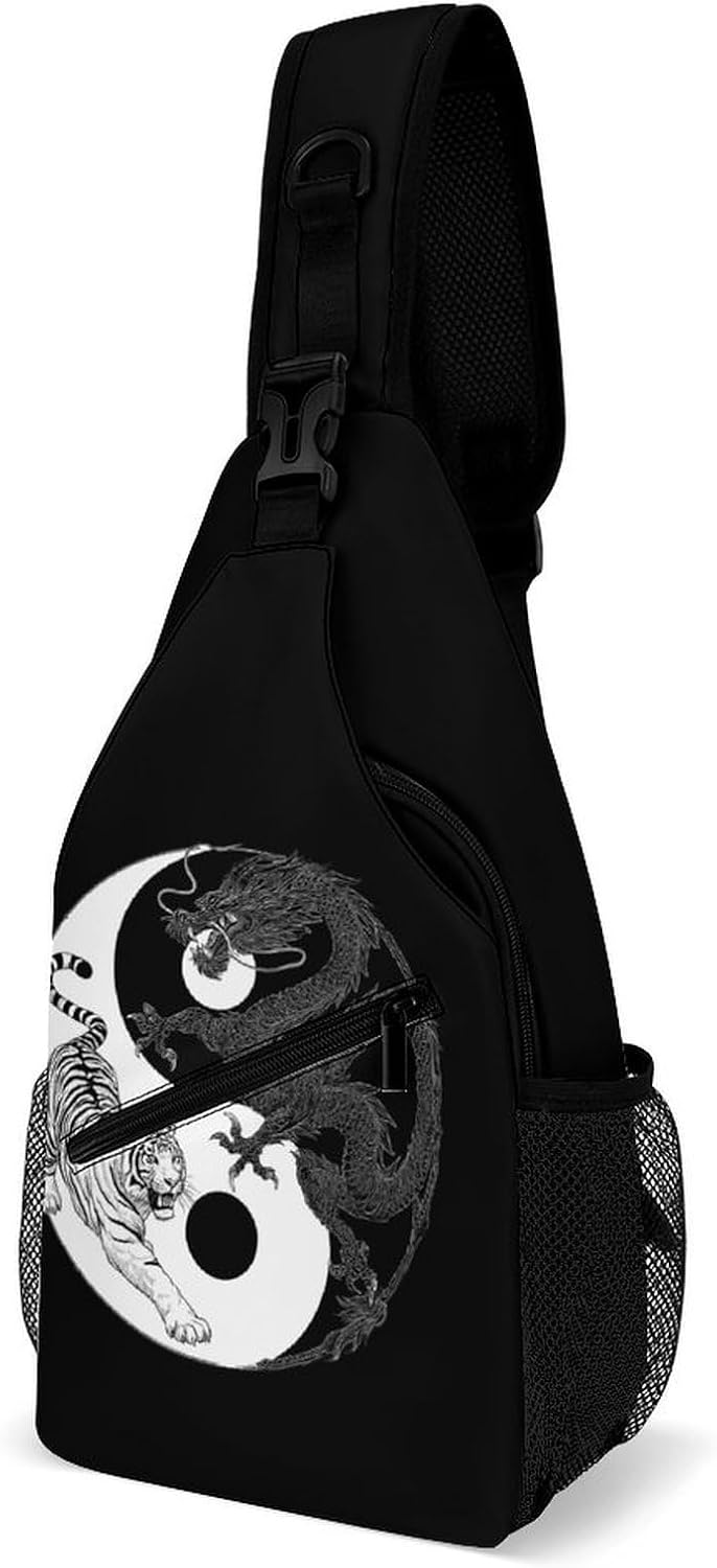 Yingyang Dragons Tiger Men Crossbody Sling Backpack Chest Bag | Travel Fanny Pack,Hiking Daypack,Print Shoulder Bags