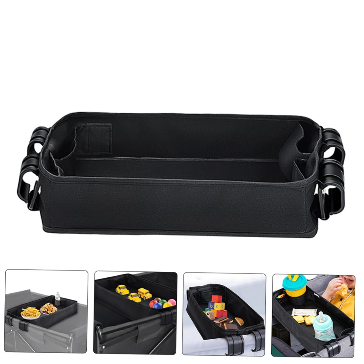 UPKOCH Plateau à Goûter Toile pour Poussette, Organisateur à Clipser Léger et Portable, Stabilité Renforcée Noir pour Voyage | Organisateur de Collations, pour Bébé et Tout-petit, Design Luxueux, Usage Voyage, Accessoire de Repas