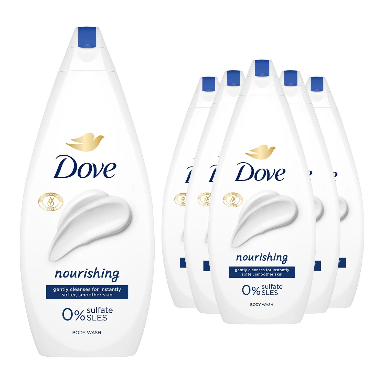 Dove Body Wash 0% Sulfate SLES for Women Made with Naturally Derived Cleansers and Plant Based Moisturiseres Gently Cleanses for Softer and Smoother Skin, 720ml (Buy 6, Nourishing)