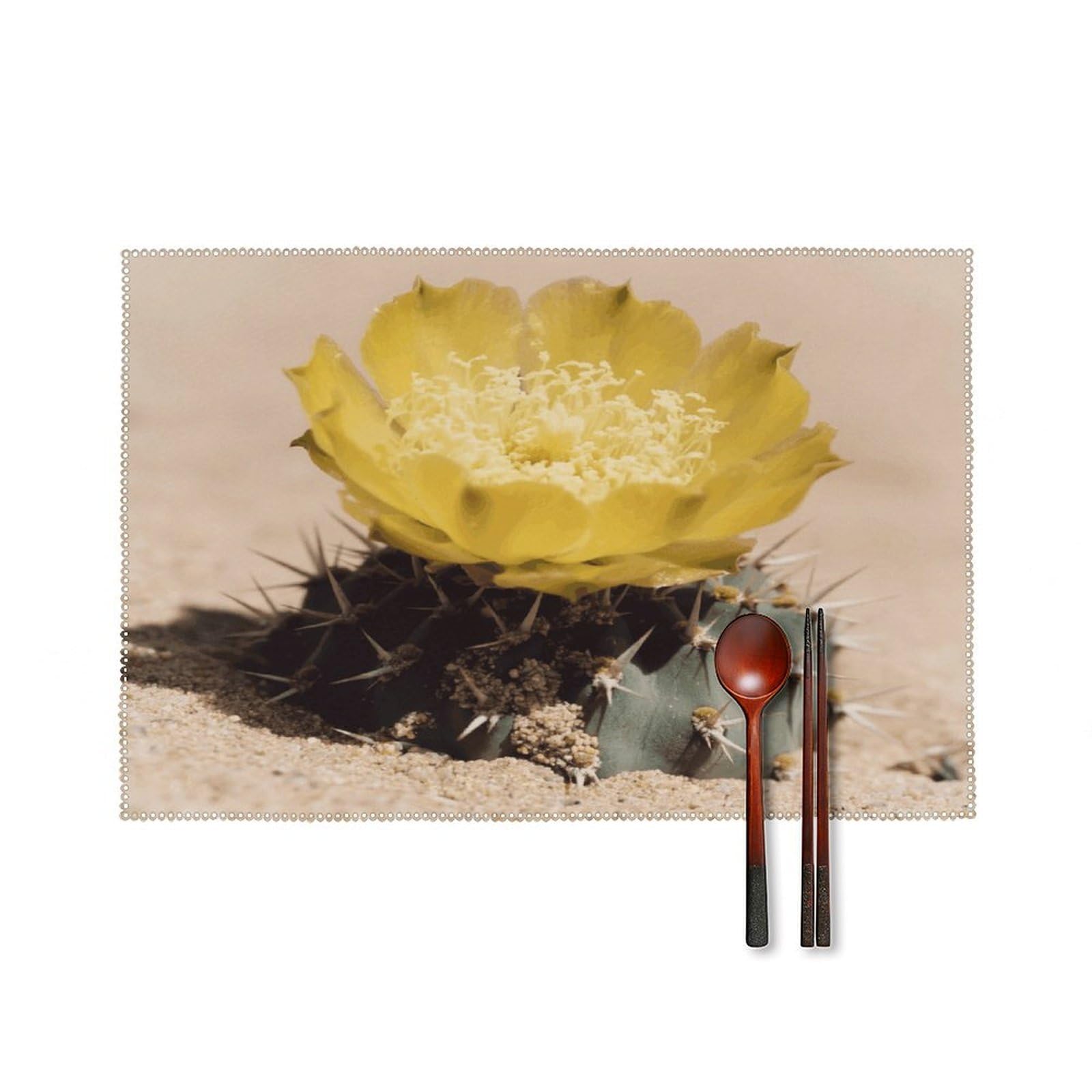 Cactus and Flowers Placemats Set of 4 Heat Resistant Non-Slip Place Mats for Dining Table Washable Placemat Wipeable Dining Table Mat Canvas Place Mats Dining Table Decor