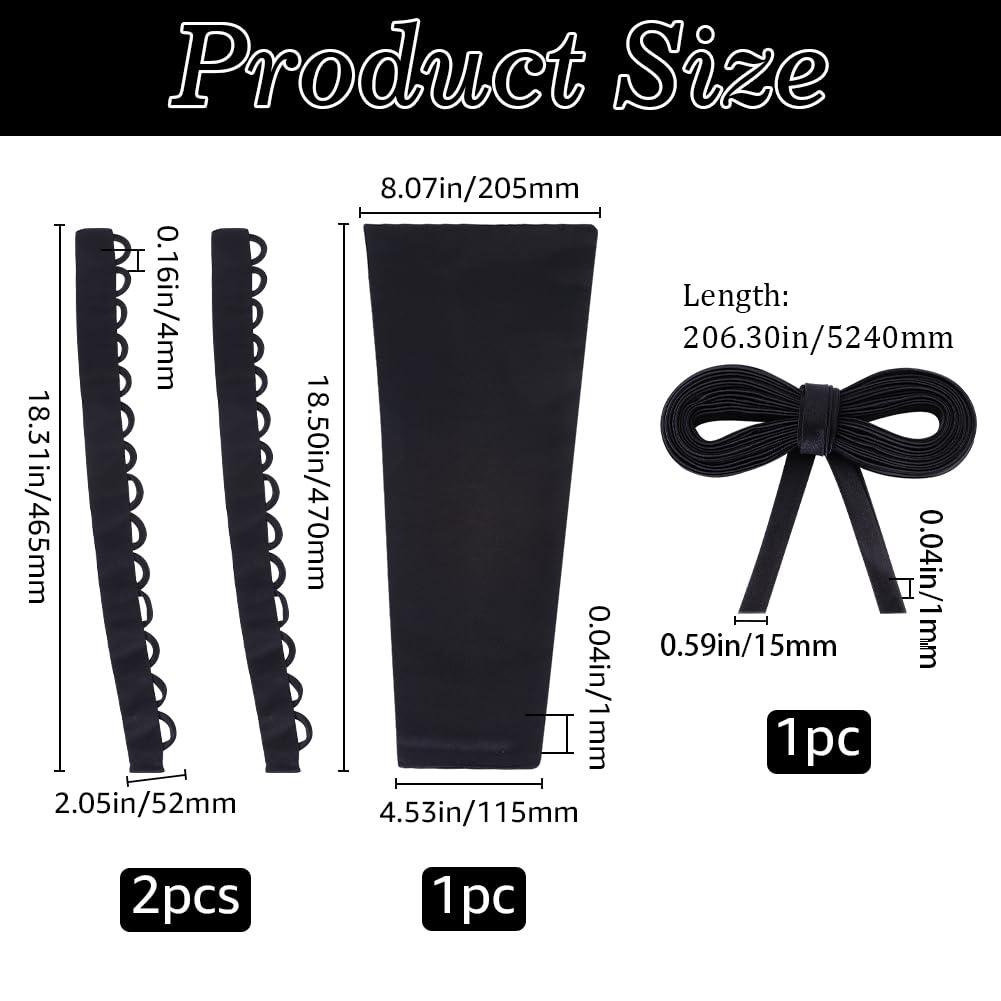 GORGECRAFT 4 pz Kit Corsetto in Raso Pannello di Pizzo in Raso Nero con Cerniera di Ricambio Nastro Regolabile Cravatte Posteriori Corsetti per Abiti da Ballo Abiti Formali Accessori Fai da Te