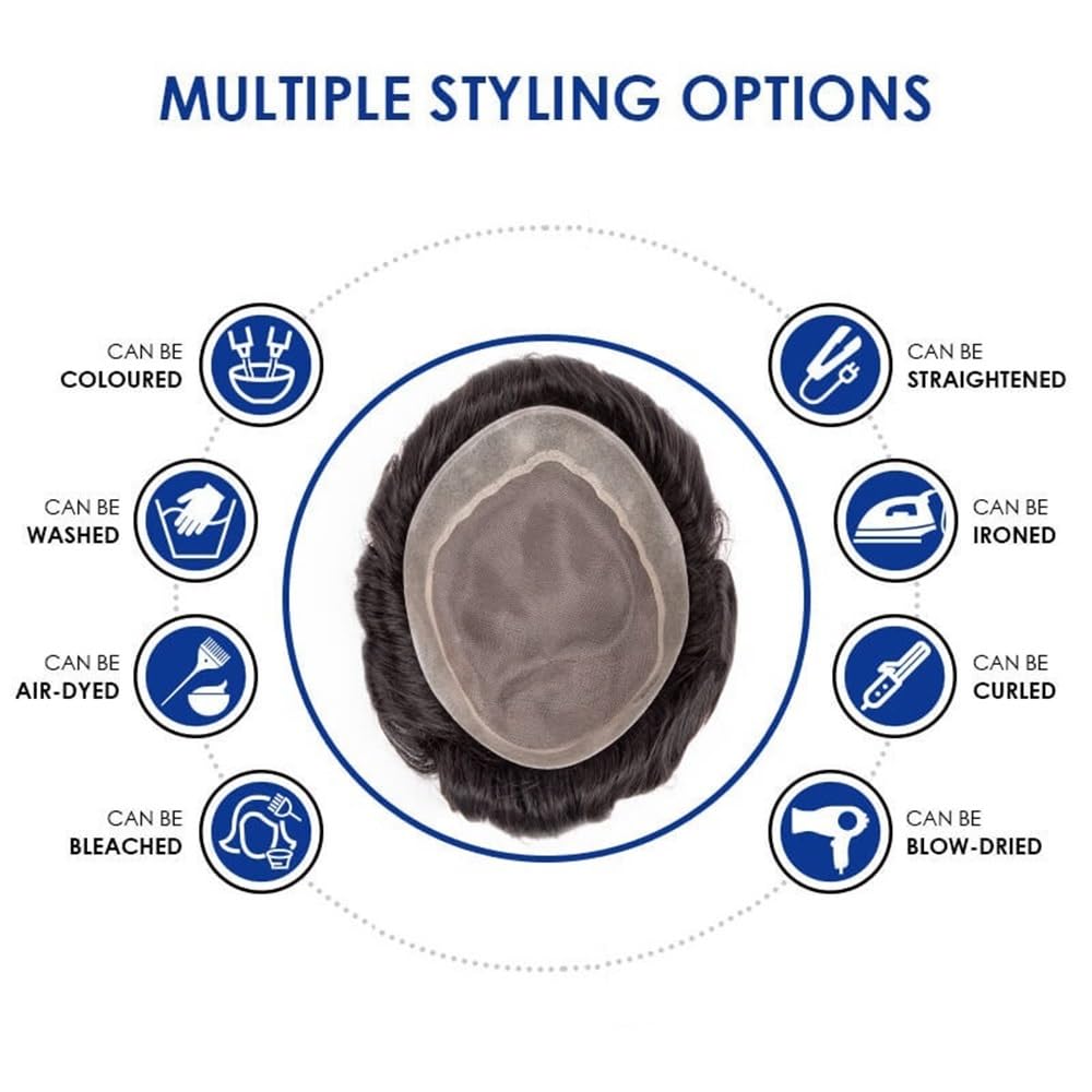 Men's Toupee Parrucca for uomo con base in pelle PU, sistema di sostituzione dei capelli umani da 6 pollici, traspirante, mono(#2,6x8)