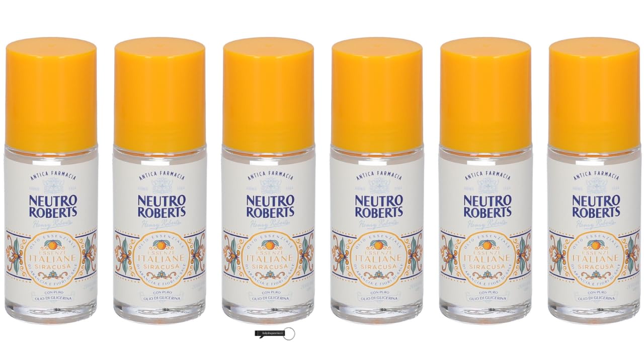 6x Neutro Roberts Deodorant Roll-on Siracusa, 50 ml, ohne Aluminiumsalze, mit ätherischem Orangenöl, 48h Schutz,+ Italy Shop Service Kostenloser Schlüsselanhänger