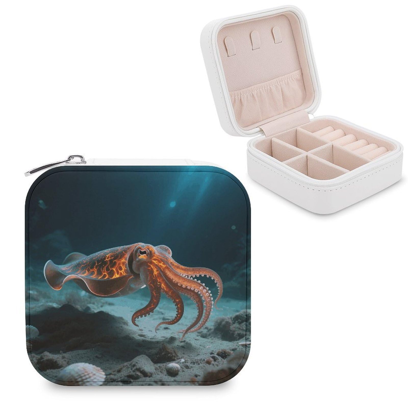 VstaDank Walking Flamboyant Cuttlefish Jewelry Organizer Travel Case for Women With Zipper Mini Jewelry Case PU Leather Jewelrys Box for Rings Necklaces Bracelets Earring Holder Organizer Storage