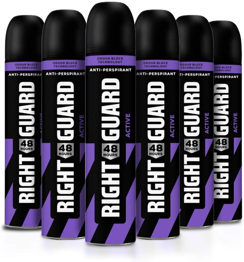 Right Guard Mens Deodorant, Total Defence 5 Active Protection Anti-Perspirant Spray, Multipack 6 x 250 ml