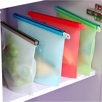 House of Quirk 4pc Reusable Silicone Food Preservation Bag Gallon - Zip Sealed Storage Container (size-20x17x15cm - capacity-1000 ML))