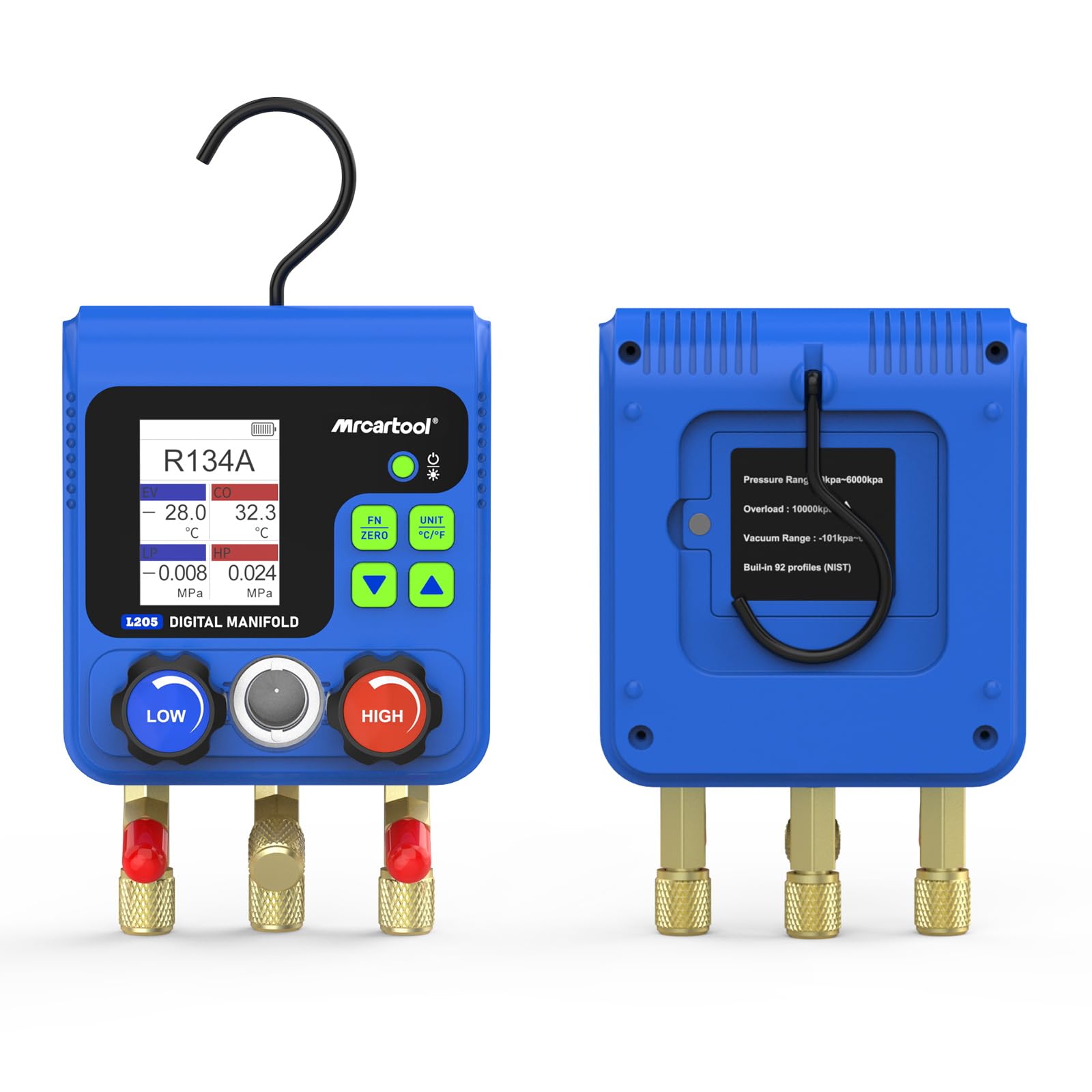 L205 Digitales Kältemittelmessgerät Vakuumpumpe Klimaanlage 92 Kältemittel Daten Manifold Gauge Set Druck-Temperatur-Lecktester für HVAC Kältetechnik R134A R32 R410
