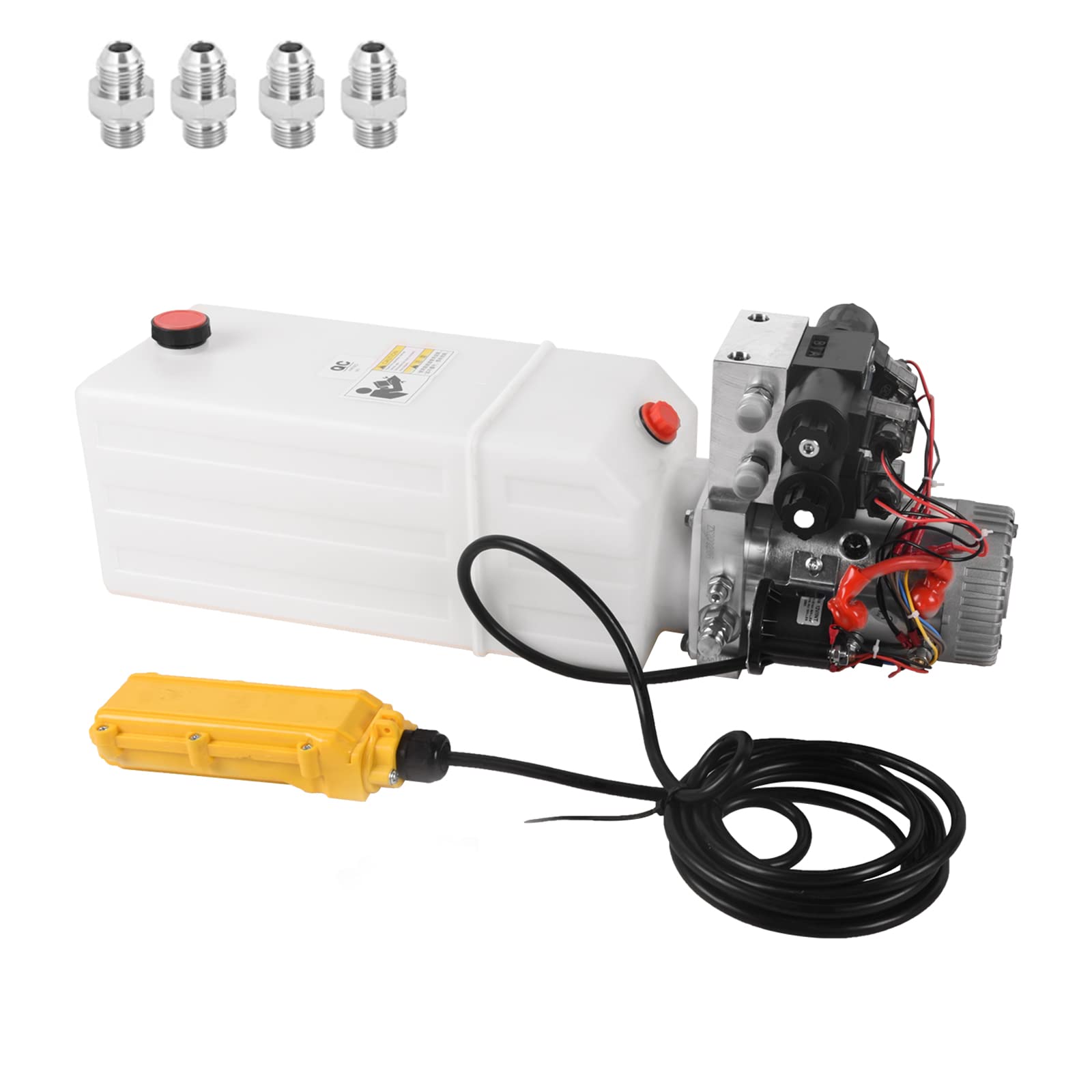 Bomba hidráulica de 12 V CC, unidad de potencia de doble acción de 8 cuartos para remolques volquete y plataformas de elevación, incluye depósito de plástico y solenoide doble