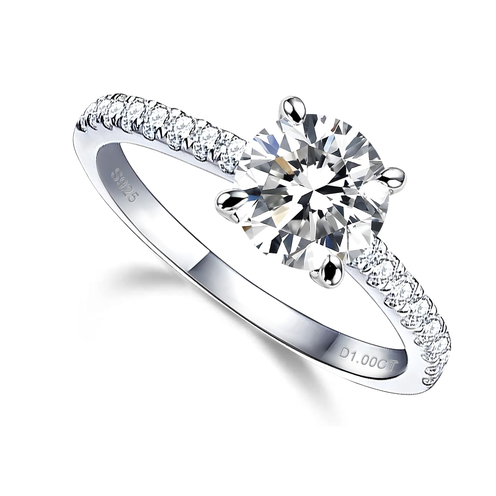 YosikCase 1CT/1.5CT/2CT Moissanite Engagement Rings for Women Size 5-10 Round D Color VVS1 Clarity Created Diamond and 925 Sterling Silver with 18K