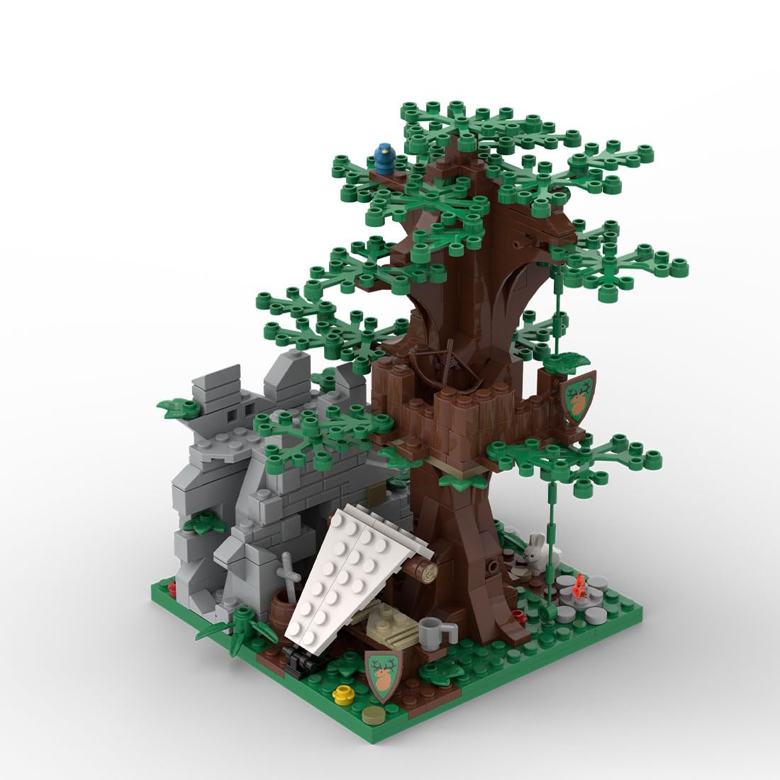 Mittelalterlicher Förster ruinierten Mauerwachturm Set, 390 Teile Klemmbausteine Mittelalterliches Architecture Burg Gebäude Set, MOC-176956