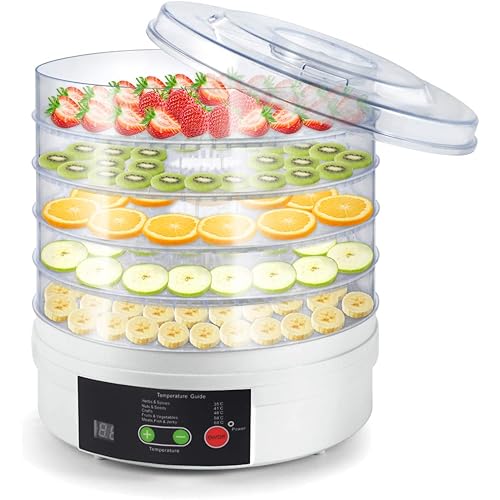 Sunix Food Dehydrator Machine，5-Tray Electric Dehydrators for Food and Jerky，Fruit Dehydrator with Temperature&Timing Control for Jerky, Fruit, Vegetables & More