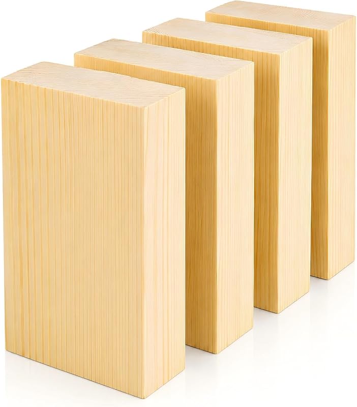 Unfinished Wood Blocks 4 Pack, 3 x 5 x 1 Inch Wood Carving Blocks | Solid wood blocks for whittling, painting, photo displays, art classes, wall decor and creative DIY craft projects