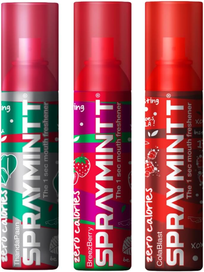 Spraymintt Mouth Freshener | Mukhwas | Breath Freshener | Oral Hygiene |175+ sprays of instant long lasting with Zero Calories Freshness | Thandapaan flavour + Brezeberry flavour + Colablast flavour | 15g - Combo of 3