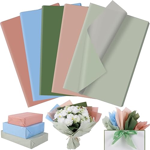 120 hojas de papel de seda de regalo de la serie Morandi para bolsas de regalo, 20 x 14 pulgadas, verde salvia, verde oscuro, canela, azul claro,