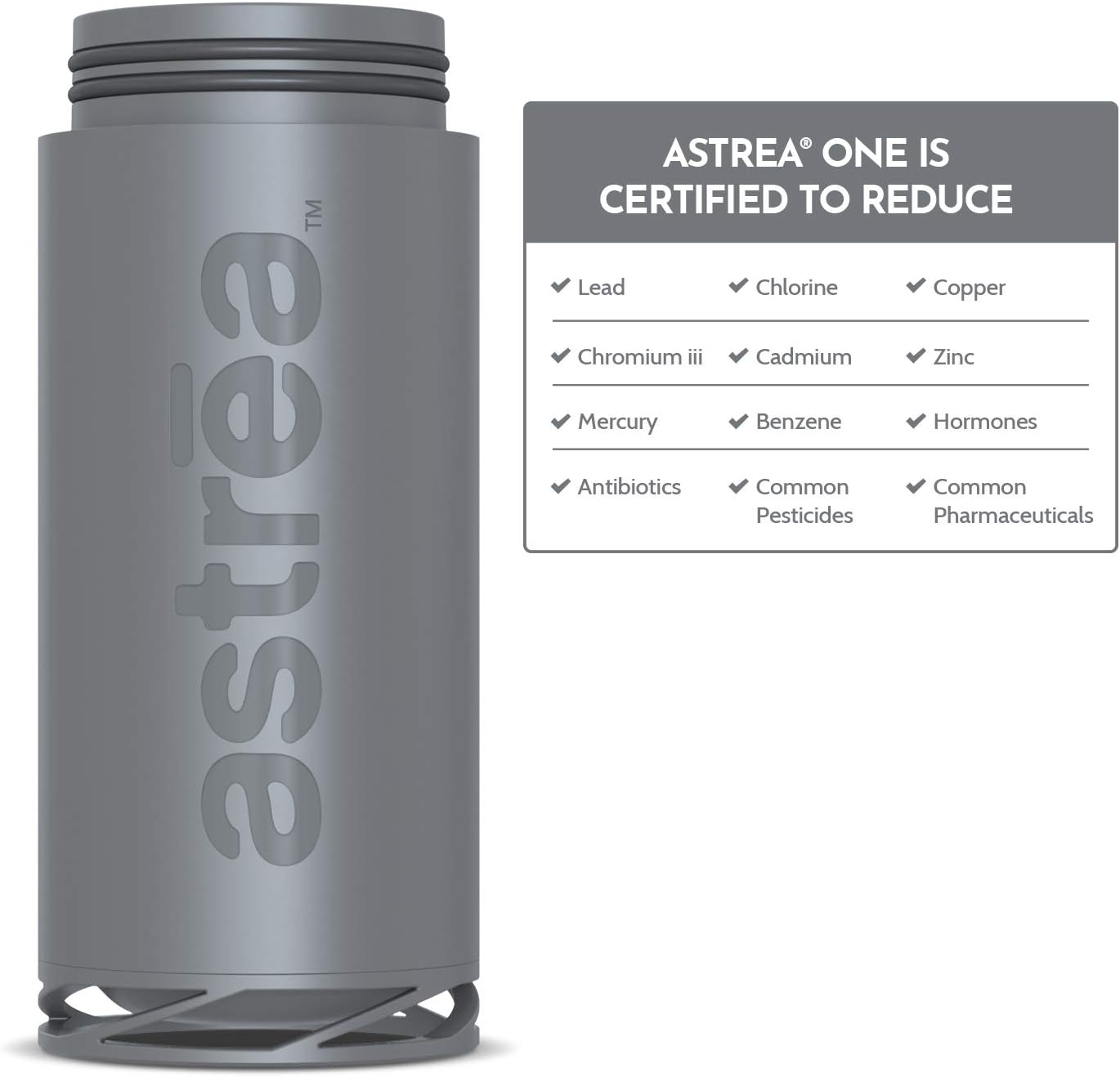 astrea ONE Premium Filtering Water Bottle Filter, Meets NSF/ANSI Standards 42, 53, and 401, Independently Certified (New & Improved)