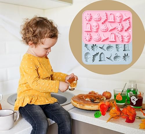 Miniatura 4 de Molde de silicona para dulces de chocolate para Halloween, 18 agujeros, araña, calabaza, murciélago, cráneo, sombrero de bruja, molde para galletas