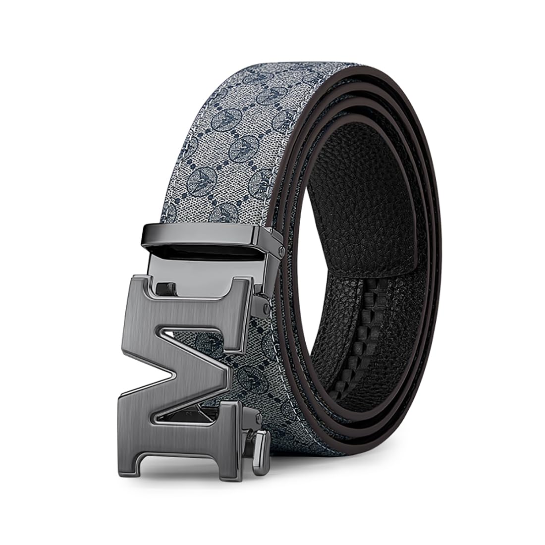 VANNANBA Men's Designer Belts, Adjustable Ratchet Belt with M Buckle | Scratch & Abrasion-Proof Leather, Letter Belt, Men’s Gift with M Initial, For Dress‑Up, Formal & Daily Casual