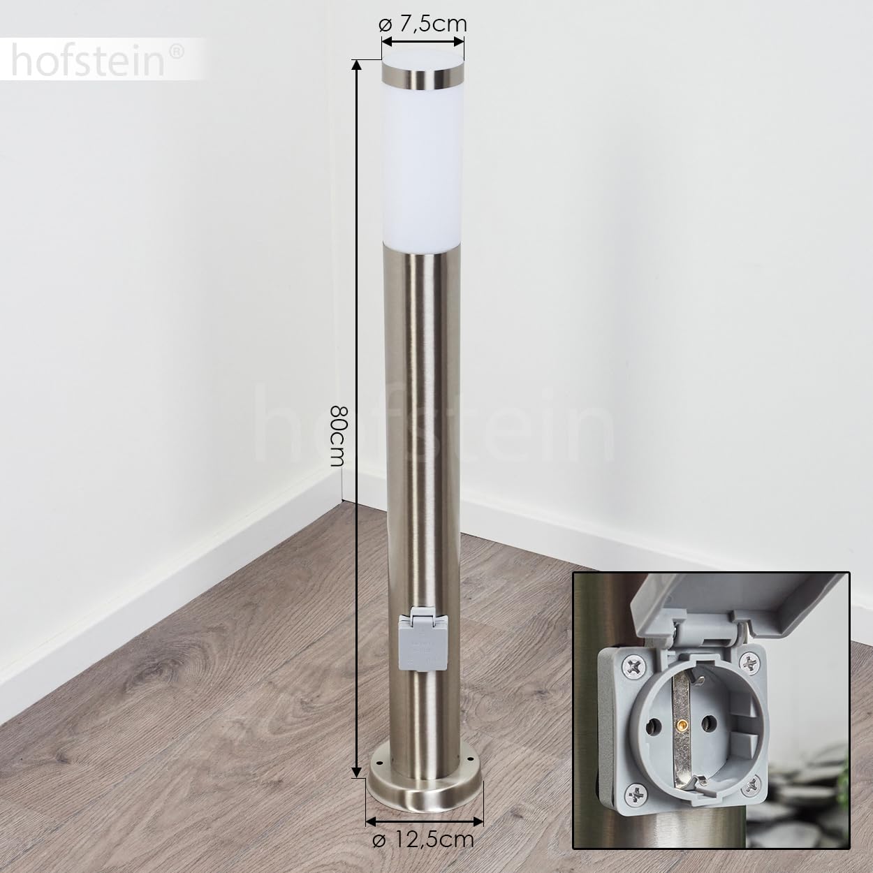 Lampa zewnętrzna Sessa, nowoczesna lampa cokołowa z metalu/tworzywa sztucznego w kolorze niklowo-matowym/białym, gniazdko, lampa ścieżkowa 80 cm, lampa ogrodowa, E27, oświetlenie ogrodowe IP44, bez