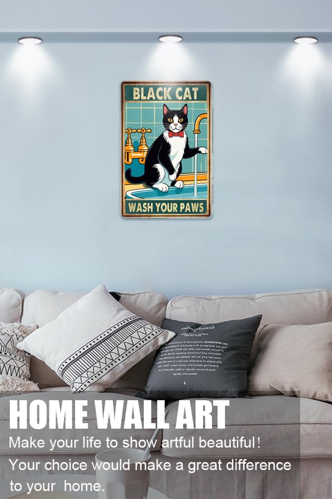 Amazon.co.jp: Black Cat & Sink Co. Wash Your Paws レトロ アルミ 