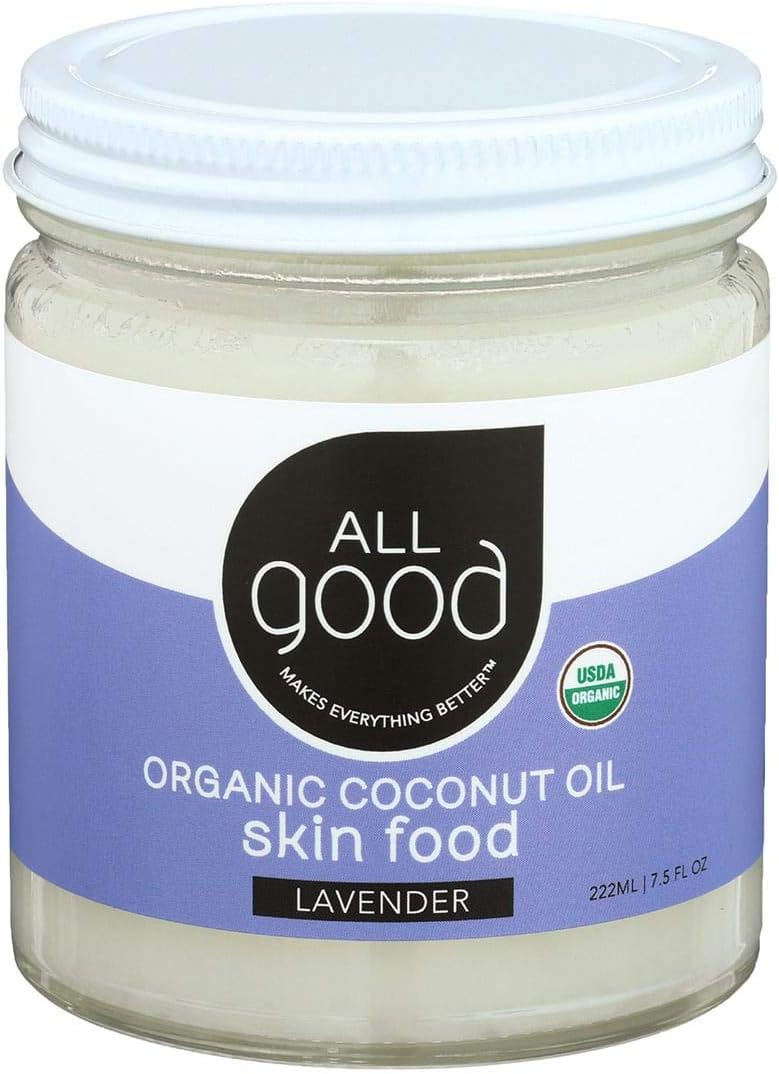 All Good Organic Coconut Oil Skin Food w/Lavender Essential Oil - Natural Moisturizing Skin Care - Non GMO - Vegan - 7.5 oz (Lavender)