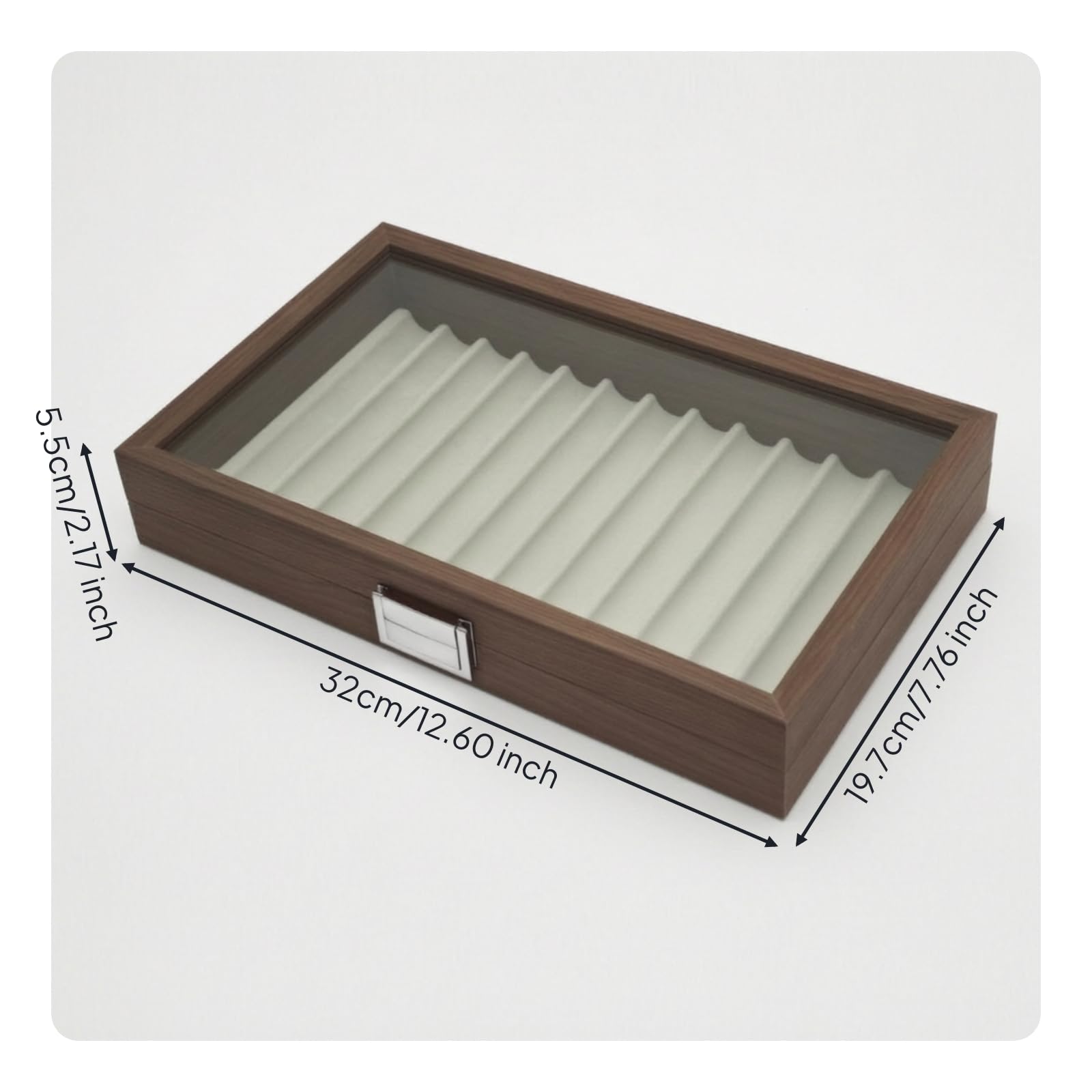 kowaku Pen Display Case Espositore Porta Penne Scatola Custodia in Legno con Finitura Venata Coperchio in Vetro Scomparti con Scanallature Antipolvere con Ganci Metallici Adatta a Studio , Noce Nero