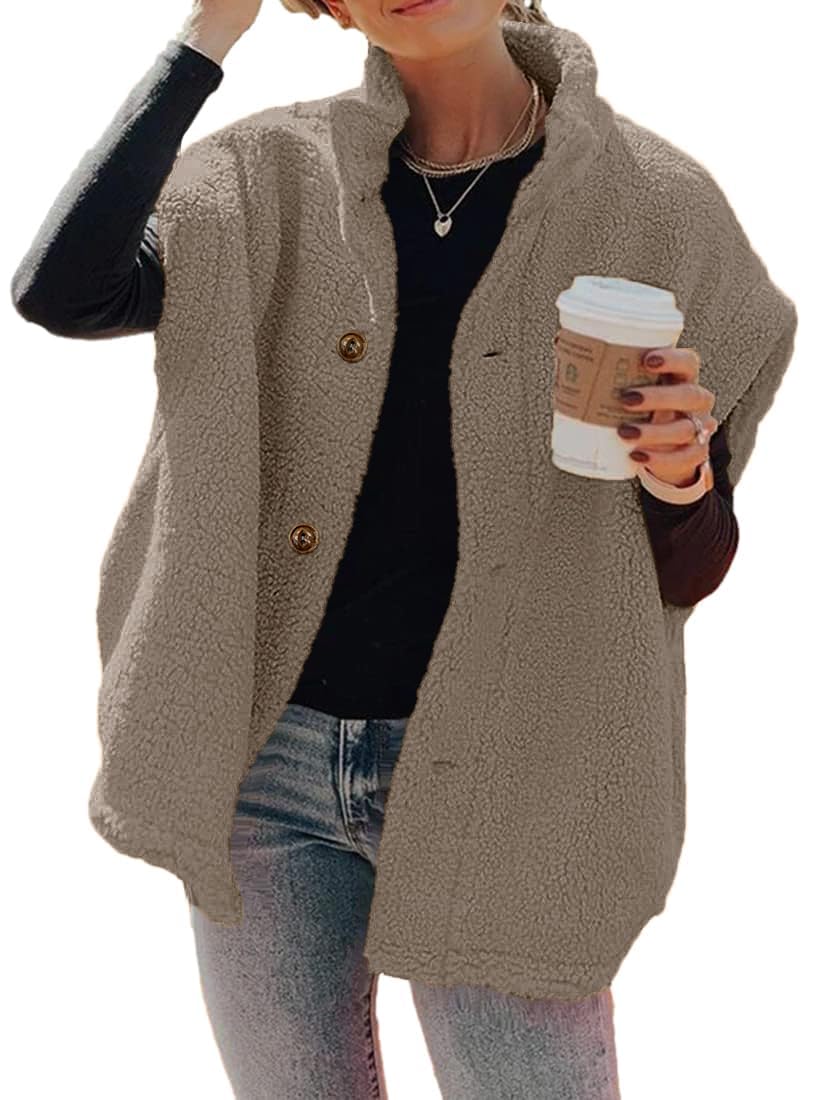 Hongqizo Womens Fuzzy Fleece Vest Oversized Casual Warm Sherpa Vests Jacket