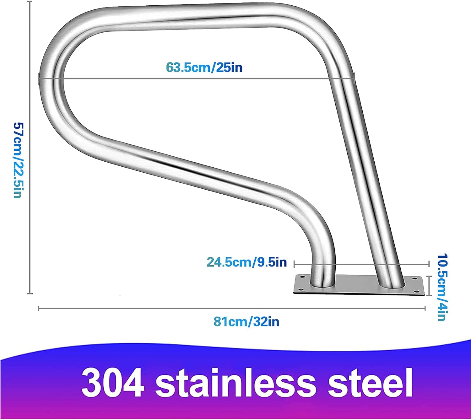Pool Handrails Pool Hand Rail, 1 PCS Easy Mount Hand Grab Rail, Swimming Pools Safety Handrail with Blue Grip Cover, Easy to Install