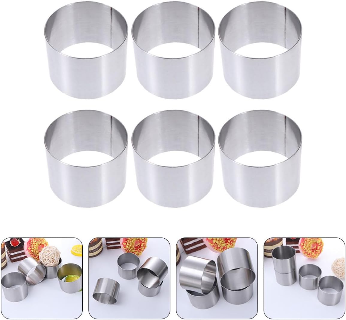 Kichvoe 6pcs round Stainless Steel Cake Mousse Rings 6×6×5cm Non-stick Detachable Baking Mold Set for Household Baking and Cookie Shaping