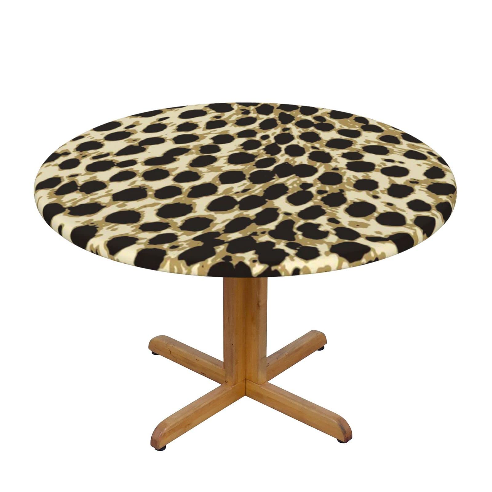 Lsjuee Round Fitted Tablecloth 45-50in Elastic Edged Table Cloth for Kitchen Dining Party Home Decor - Leopard Animal Skin Texture