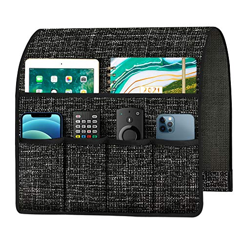 Joywell Anti-Slip Sofa Remote Holder, Couch Caddy with 6 Pockets, Cotton Linen, for Smartphone Tablet Magazines DVD Eyewears, Black