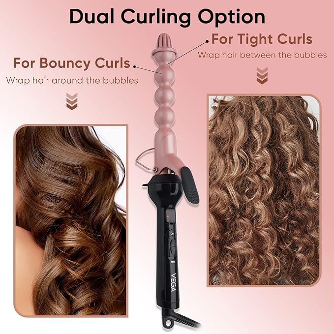 Vega Bubble Hair Curler for Women with 25x142mm Barrel Ceramic Coated Barrel & Quick Heat Up for Bouncy Looking Curls, Fast Heatup, Suitable for All Hair Types, (VHCH-07), Black - Image 4 thumbnail