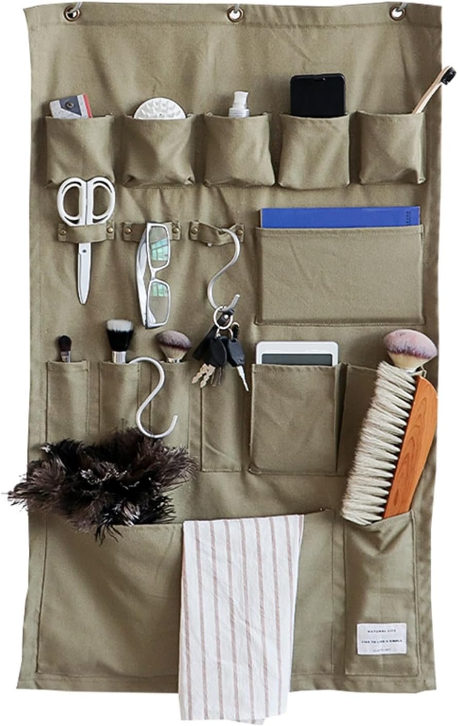 Large Wall Hanging Organizer with 14 Pockets, 22″×37″, Space Saver Canvas Bag, Tools Organization, Ornaments Display, Nursery Storage(White)