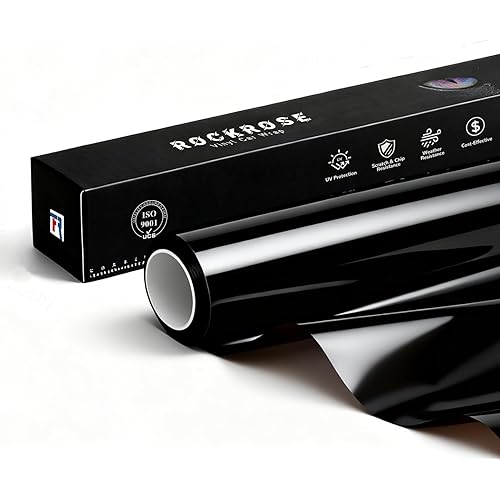 RockRose 2026 Ultra Gloss Black Vinyl Wrap for Cars 12 in x 5FT - Self Adhesive Car Wrap Vinyl Roll, Anti-Wrinkle & Air Release, Durable Piano Black Gloss Finish for Exterior & Interior