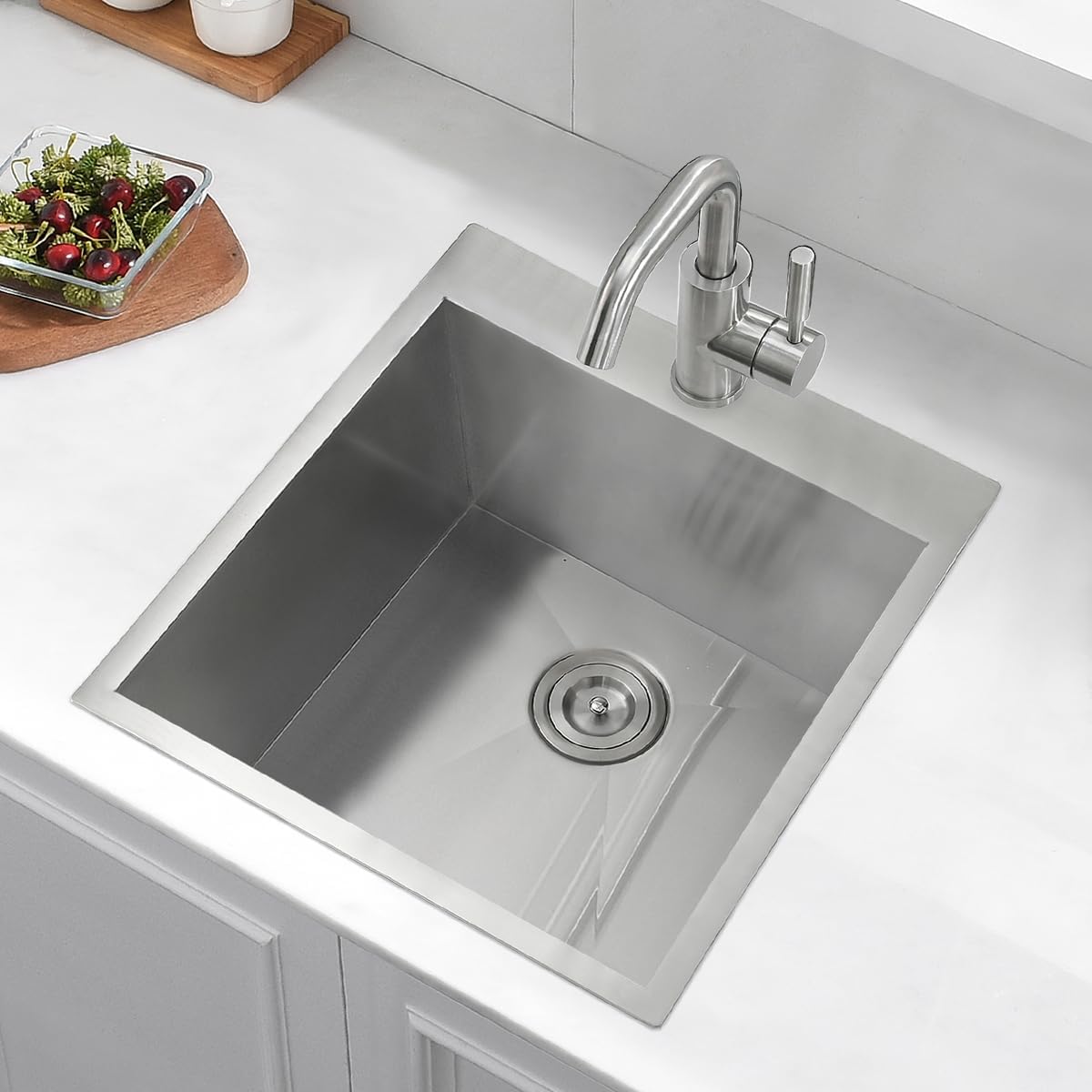 21 Stainless Steel Drop In Kitchen Bar Sink, Luckyhorse 21” x 21” x 10” 18 Gauge Stainless Steel Topmount Kitchen Outdoor Sink LH033L