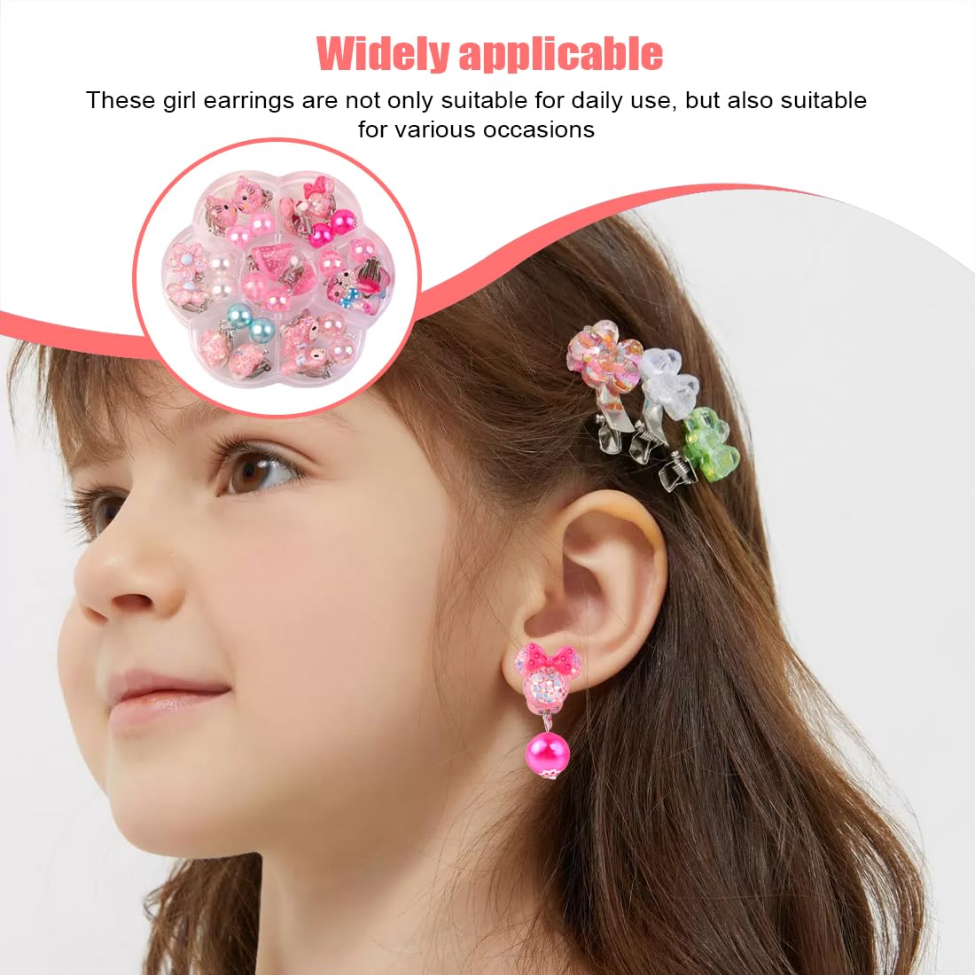 7 Paia Orecchini A Clip Per Bambine - Set Principessa Con Fiori, Cuori, Farfalle, Non Forati - Foto 4