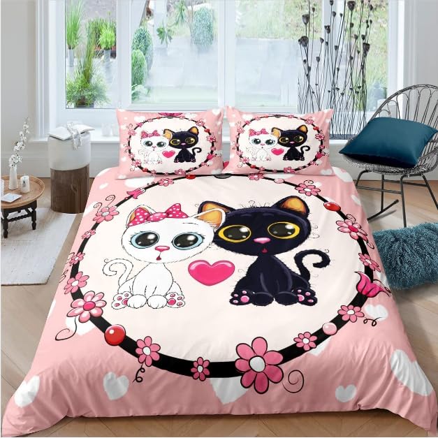 QBIDCSX Funda Nordica Cama 135 Corazón de Gato Funda Edredon 230x220 cm y 1 Funda de Almohada 50x75 cm para Niñas Niños con Cremallera Suave Transpirable 110gsm Microfibra Fundas Nordicas