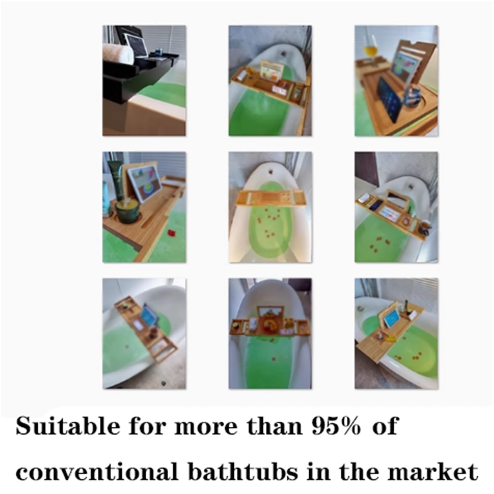 Badewannen-Caddy aus Bambus, ausziehbar, 75–95 cm, großes Badezimmer-Nizer mit Kerzenhalter, Weinglashalter, Buchständer und Tablet-Halter, passend für die meisten Badewannen zur Entspannung