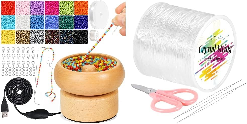 Tilhumt Electric Wooden Bead Spinner Kit & 1mm Elastic String for Bracelets, Necklaces, Waist Chains,Beading,Jewelry Making
