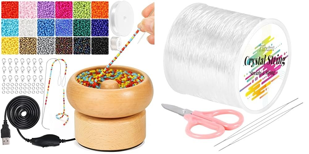 Tilhumt Electric Wooden Bead Spinner Kit & 1mm Elastic String for Bracelets, Necklaces, Waist Chains,Beading,Jewelry Making