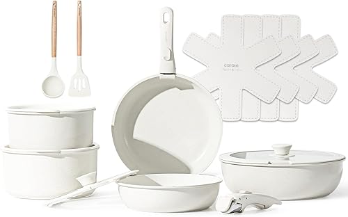 CAROTE Juego de ollas y sartenes, juego de utensilios de cocina antiadherentes, mango desmontable, juegos de utensilios de cocina de inducción
