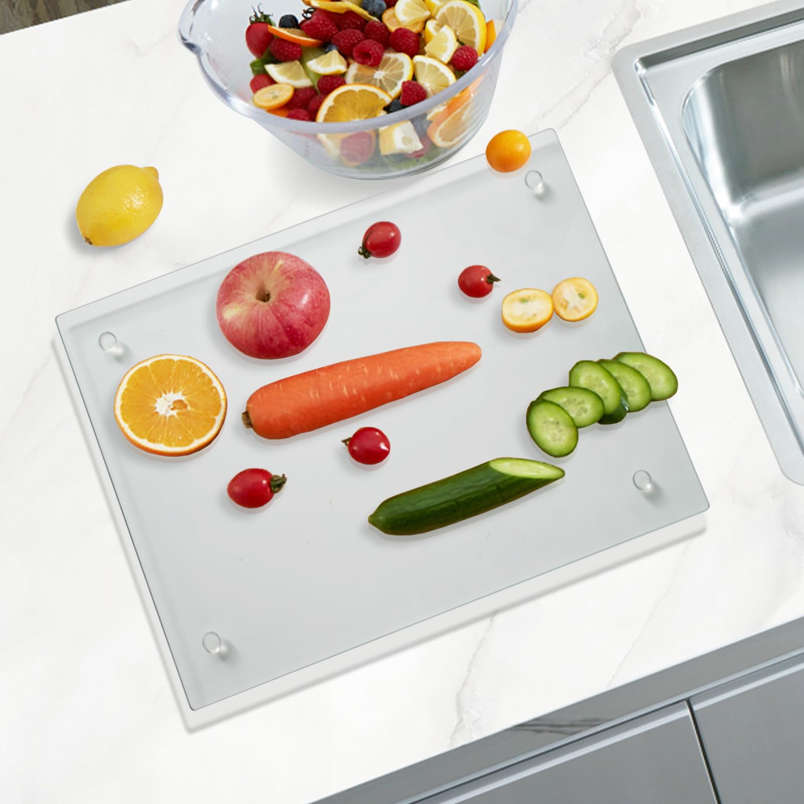 Tempered Glass Cutting Board - 14x10 Inch Clear Kitchen Board With Non-Slip Feet, Heat Resistant, Easy Clean Countertop Protector