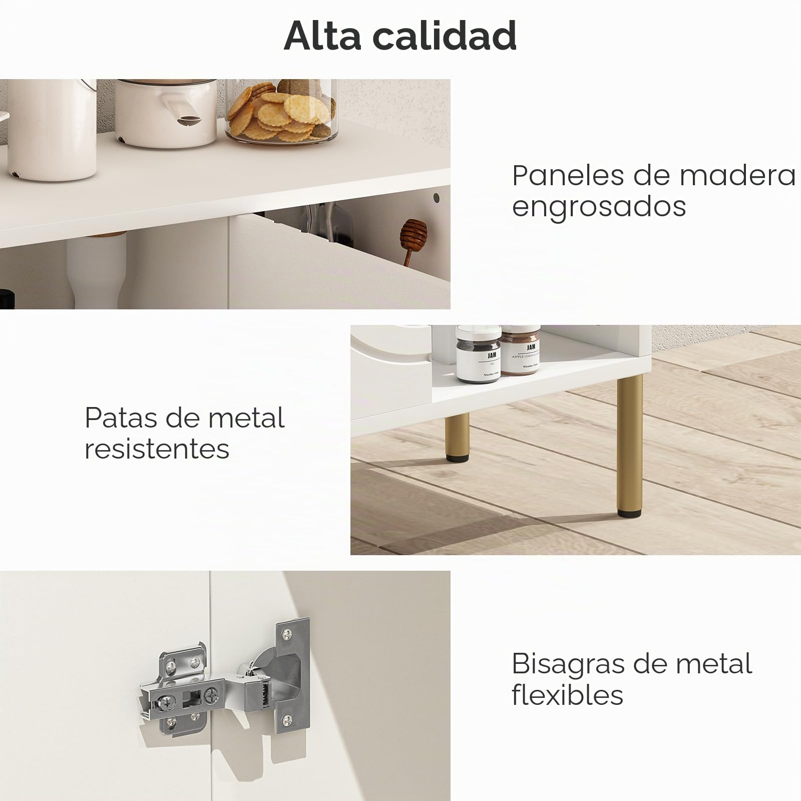 Aparador versátil con Textura Curva, Mueble de almacenaje de Madera con 2 Puertas y 3 estantes, Buffet con Almacenamiento, para salón, Cocina y Pasillo, Color Crema, 110 x 35 x 82 cm