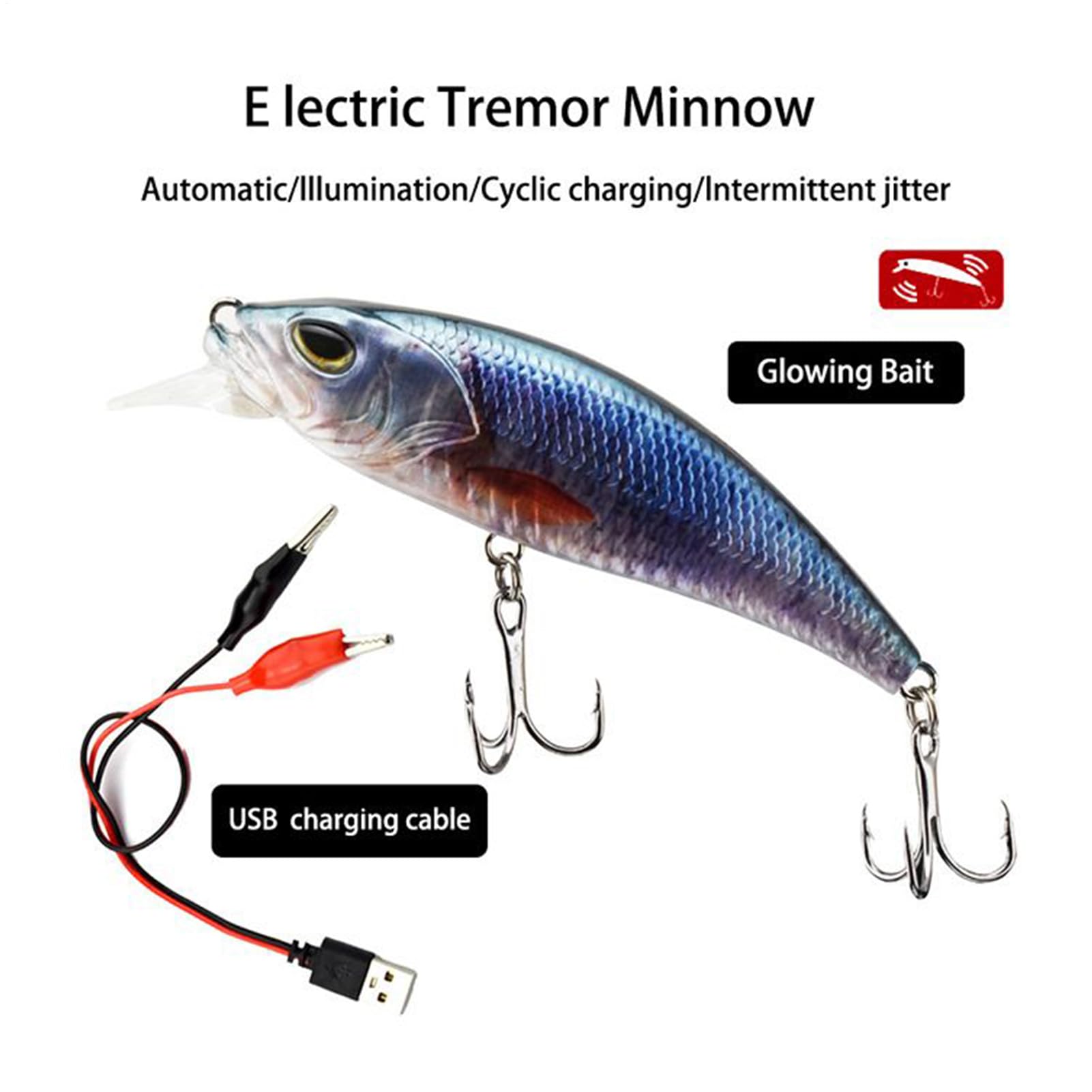 Esca robotica per pesca | Esca ricaricabile USB | Esca vibrante con illuminazione a LED per trote e pesca notturna in lago