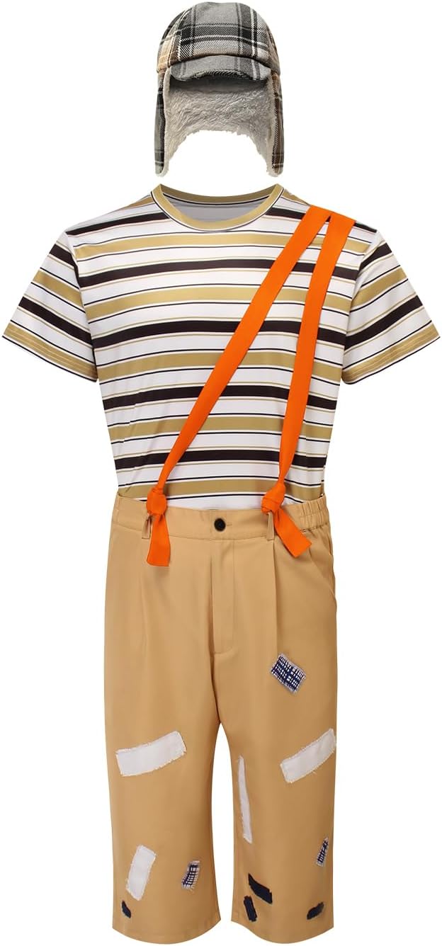 Adults Chavo Costume Stripe T-Shirt Pants Suspenders with Hat Sets Cosplay Uniform Outfits - Image 2