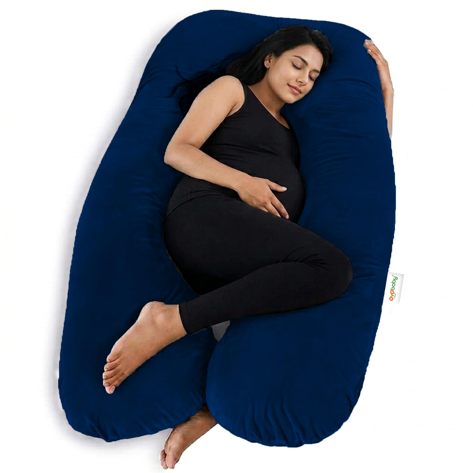 OYO BABY Pregnancy Pillows for Women U-Shape Full Body Pillow | Head-to-Toe Maternity Support for Back, Hips, Legs & Belly | Removable Washable Velvet Cover (Royal Blue)-image-39