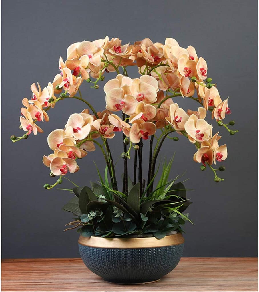 Künstliche Phalaenopsis-Blumen, große künstliche Orchidee im Topf für Zuhause, Hochzeit, Partydekoration, natürliches Aussehen, realistisches Kunstblumenarrangement