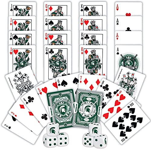 Image of MasterPieces Game Day - NCAA Michigan State Spartans 2-Pack Playing Cards & Dice Pack - Officially Licensed Set for Adults and Family
