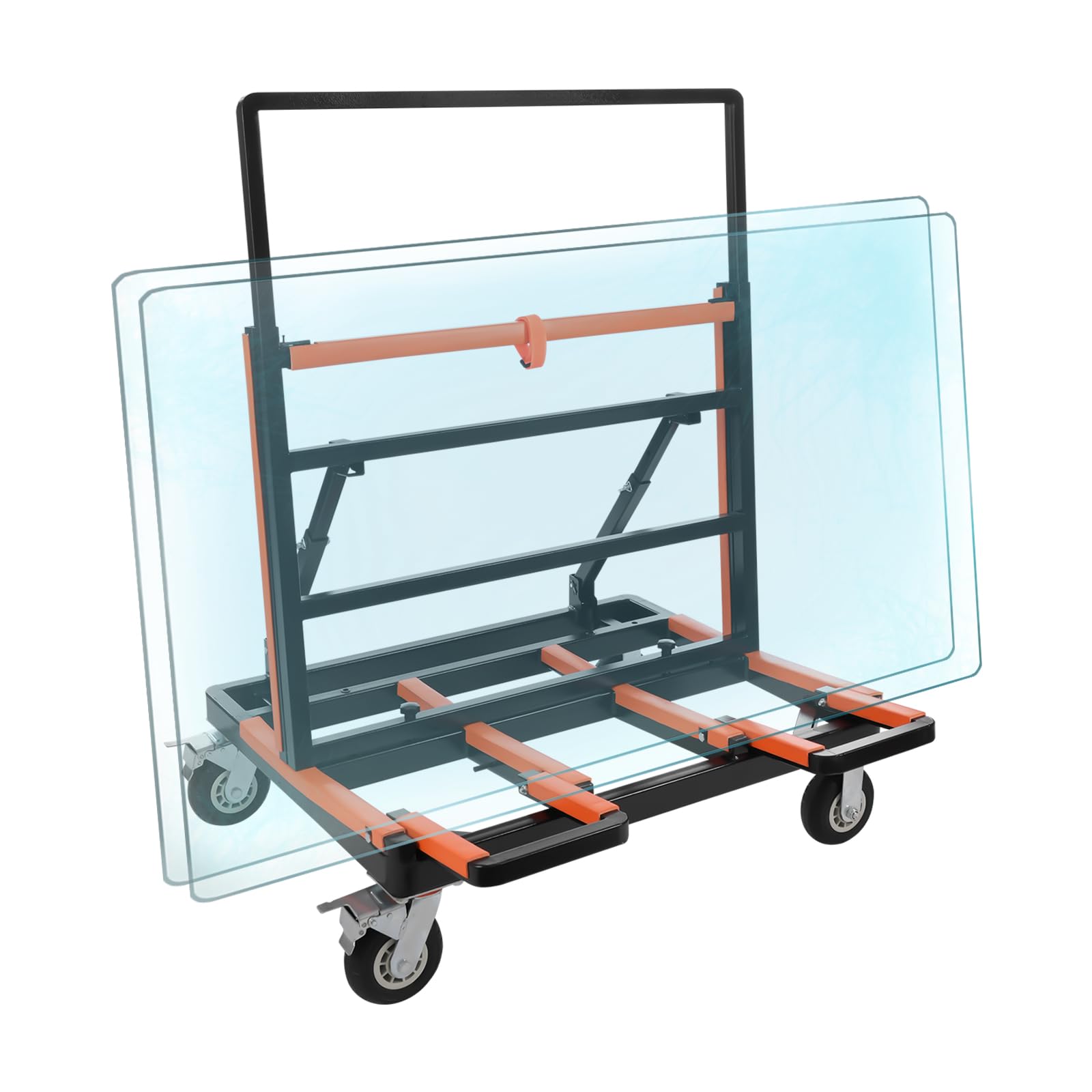 Heavy Duty Folding Drywall Sheet Cart with Swivel Casters, 2200lbs Drywall Dolly w/Adjustable Height and Length, Handling Wall Panel Cart for Plywood, Glass,Plasterboard,Black and Orange
