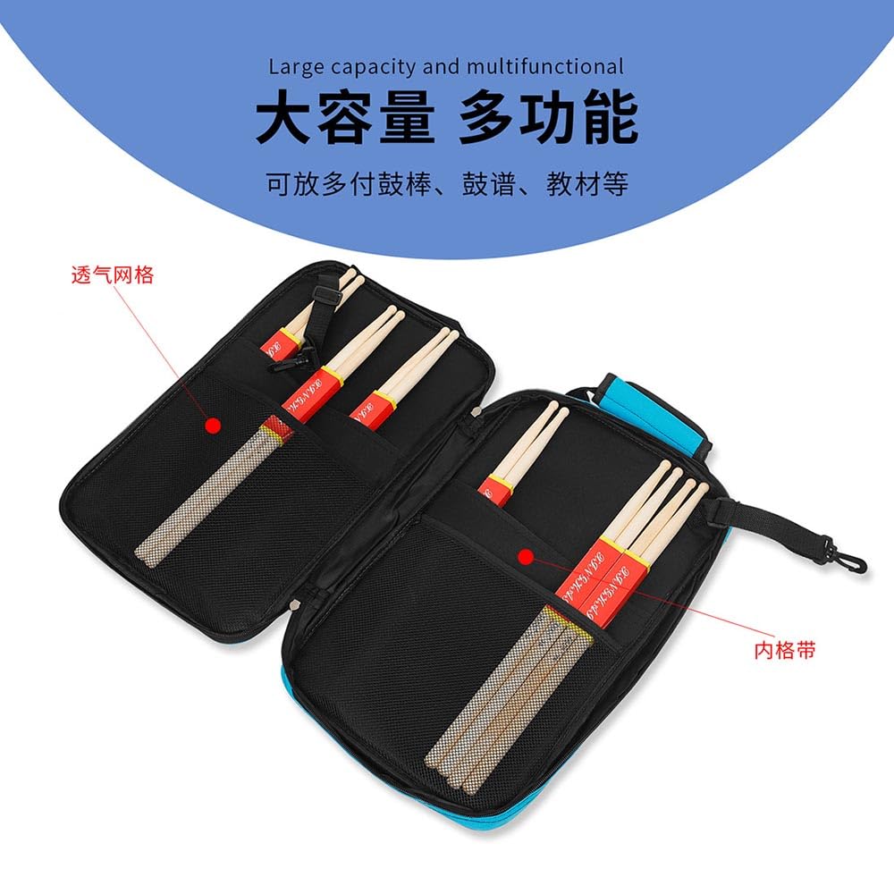 Bolsa para baquetas de batería con soporte grueso de gran capacidad, tela Oxford gruesa y portátil, bolsa de almacenamiento para baquetas (negro)